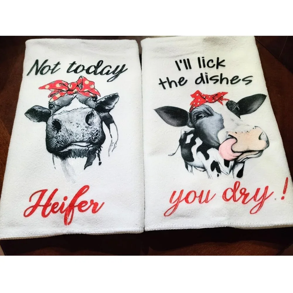 Farmhouse Kitchen Towels Set Cow Decor Country Cottage Decoration Dish Cloths